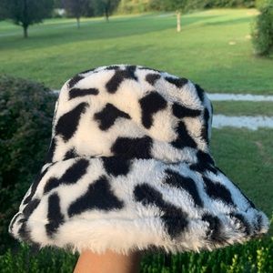 Furry Cow print bucket Hat // For all genders